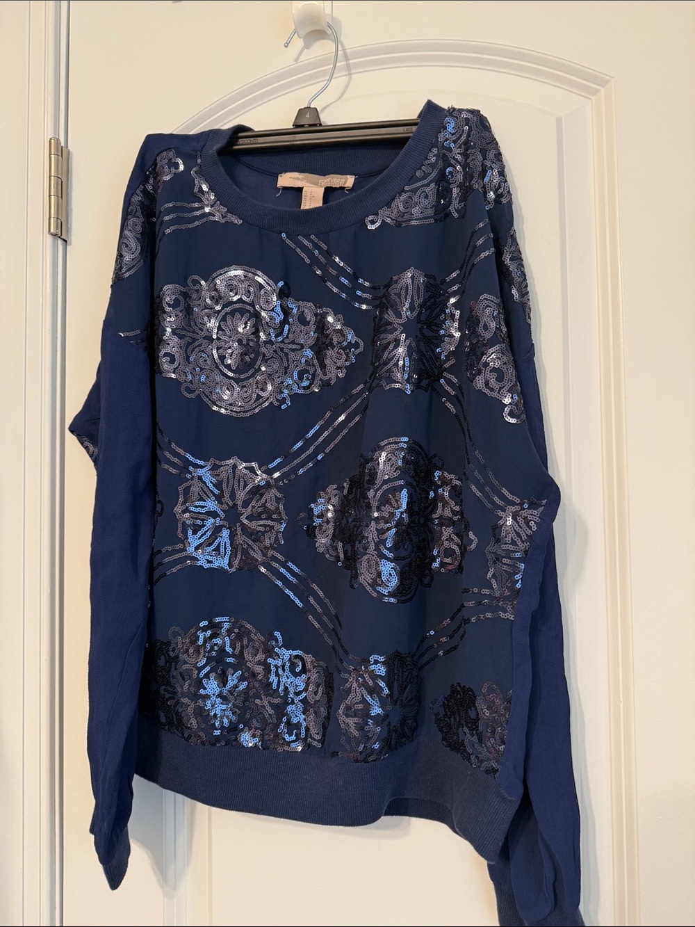 Forever 21 Navy Blue Sequin Embellished Crewneck Top